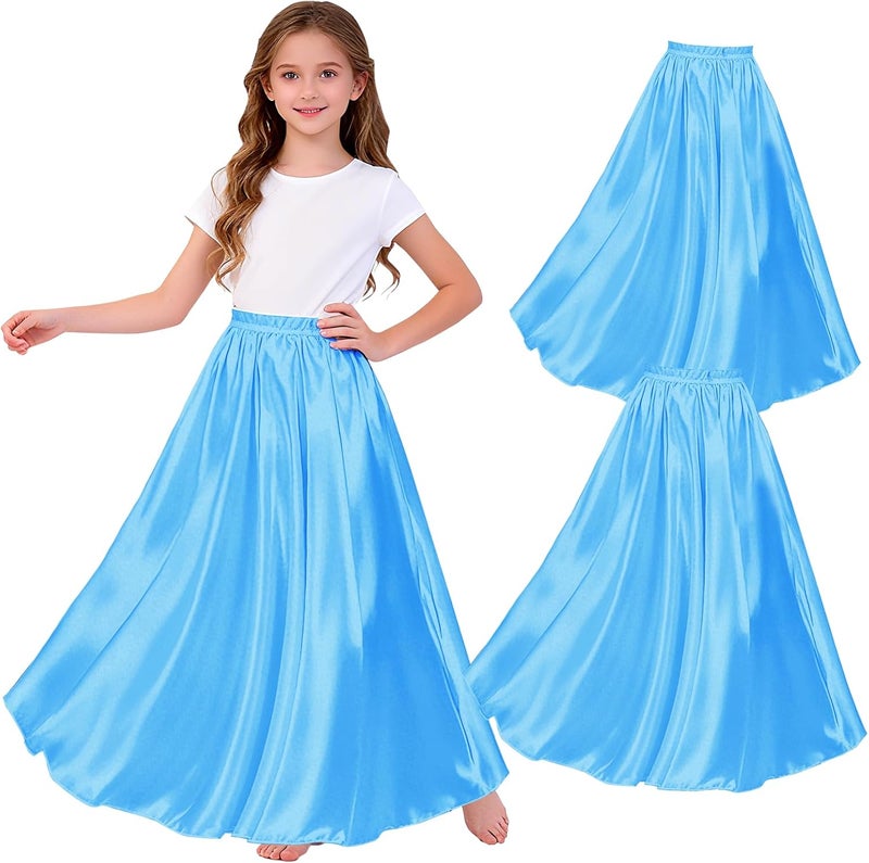 Kyshudwc 2 Pcs Long Satin Skirt for Girls Full Dancing Circle Skirt for Kids 8-12 Years - Image 1